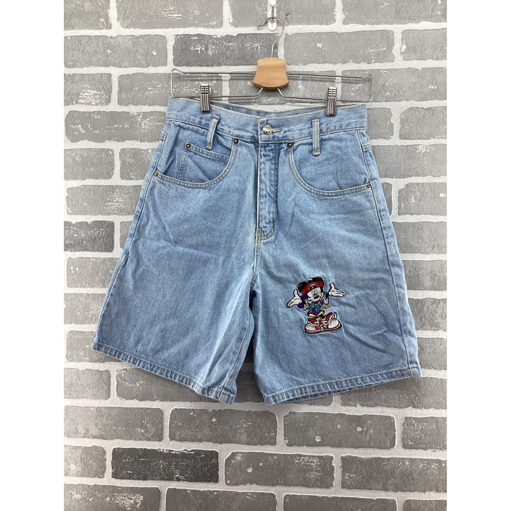 Vintage Mickey Jerry Leigh Denim Shorts Light Wash Embroidered Hip Hop Mickey S